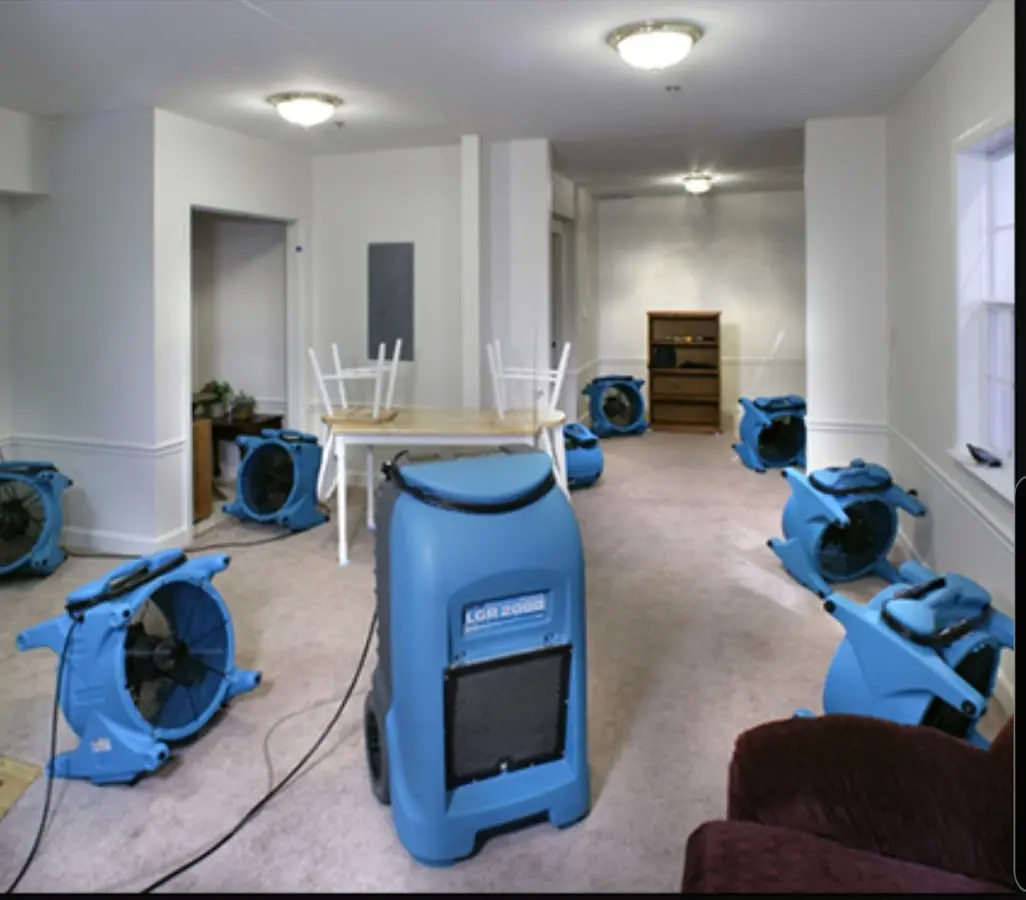 Air movers and dehumidifier setup for Water Damage Restoration in West Carrollton